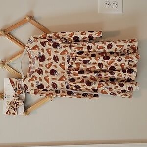 Posh Peanut Long Sleeve Ruffled twirl dress with matching headwrap bow